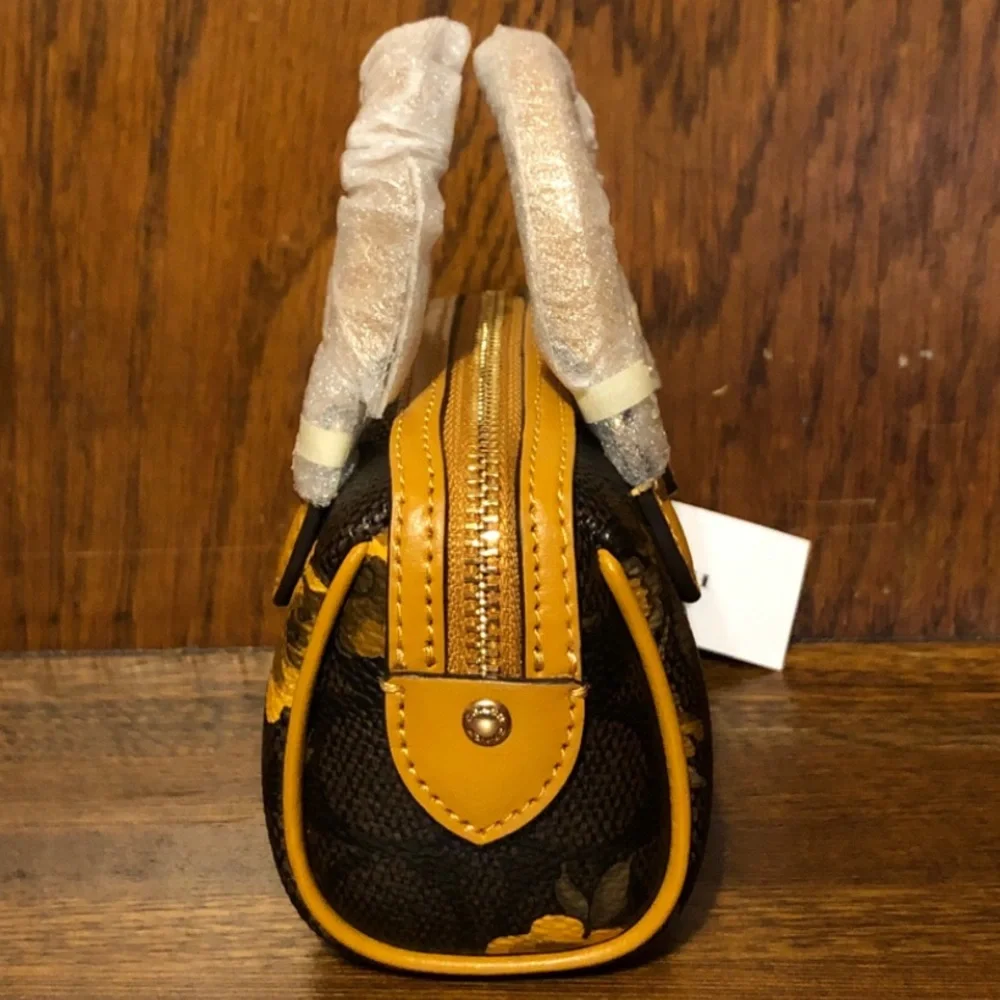 NWT-Coach-Mini Rowan Bag Charm-Floral🌼Walnut/Yellow-$75 - Picture 3 of 11